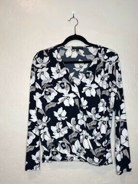 Banana Republic Blue Floral Faux Wrap Top Size S
